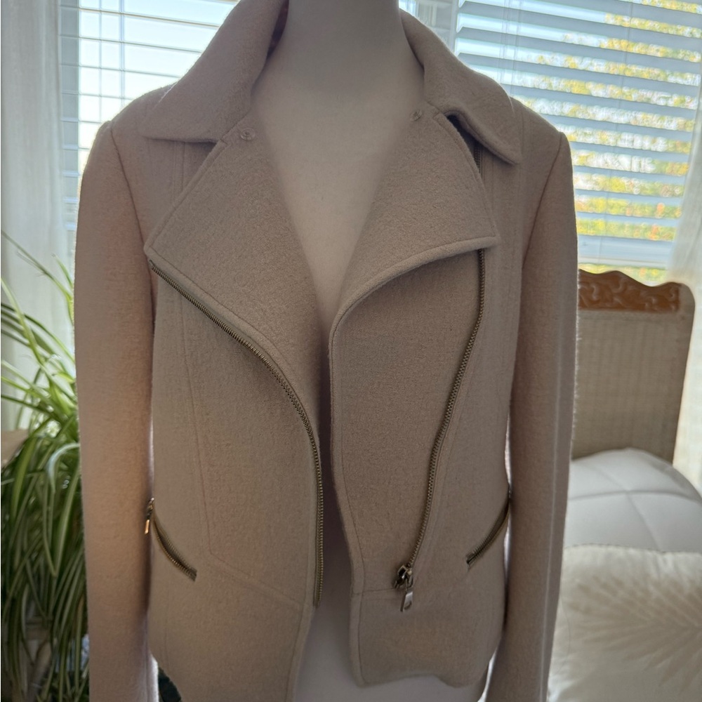 Ann Taylor Cream Blazer with Zipper Accents